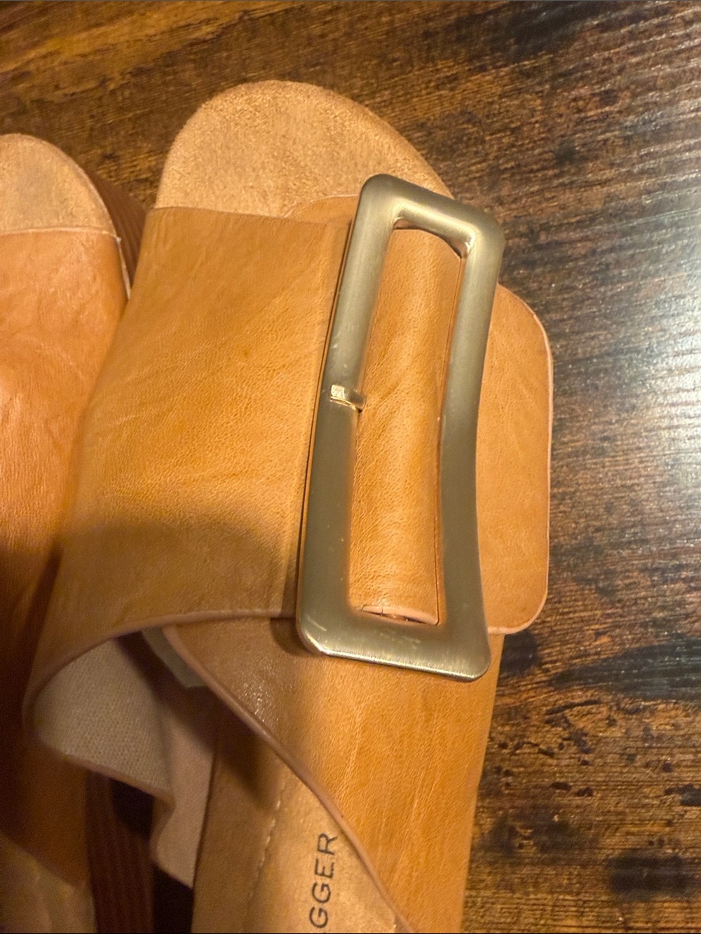 Kelsi Dagger Brooklyn Dover Platform Light Saddle Brown Leather Buckle Wedge - Picture 3 of 7